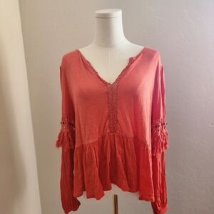 Lucky Brand Womens Cutout Illusion Peasant Blouse.